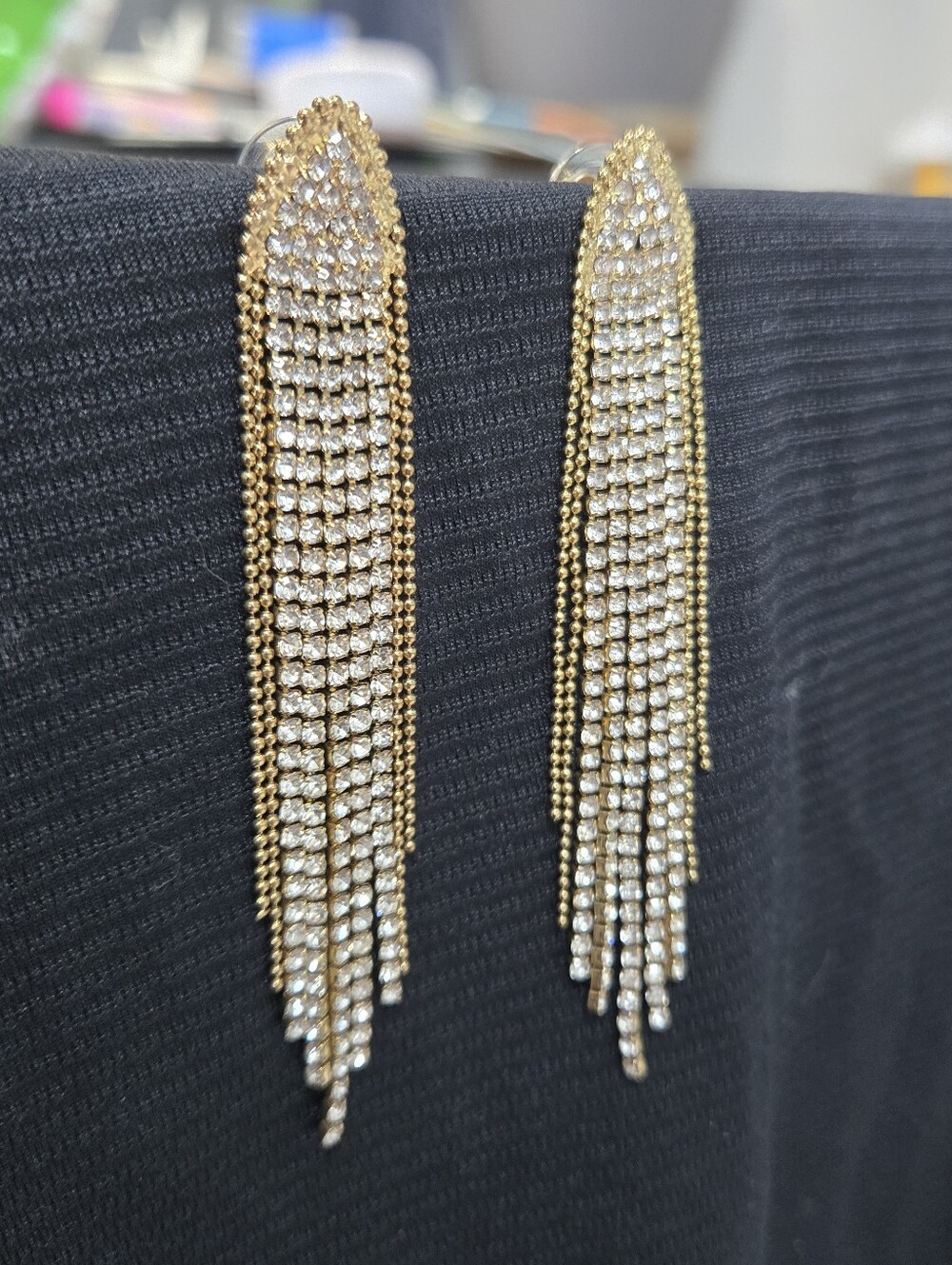 Gold Crystal Fringe Drop Earrings - Sparkling Evening Jewelry